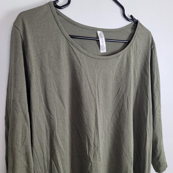 Cacique Womens Plus 22/24 Long Sleeve Top Olive Green Basic Tee VGUC - Picture 3 of 6
